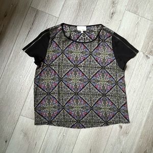 Lelis Sheer Geometric Floral Cropped Blouse size L